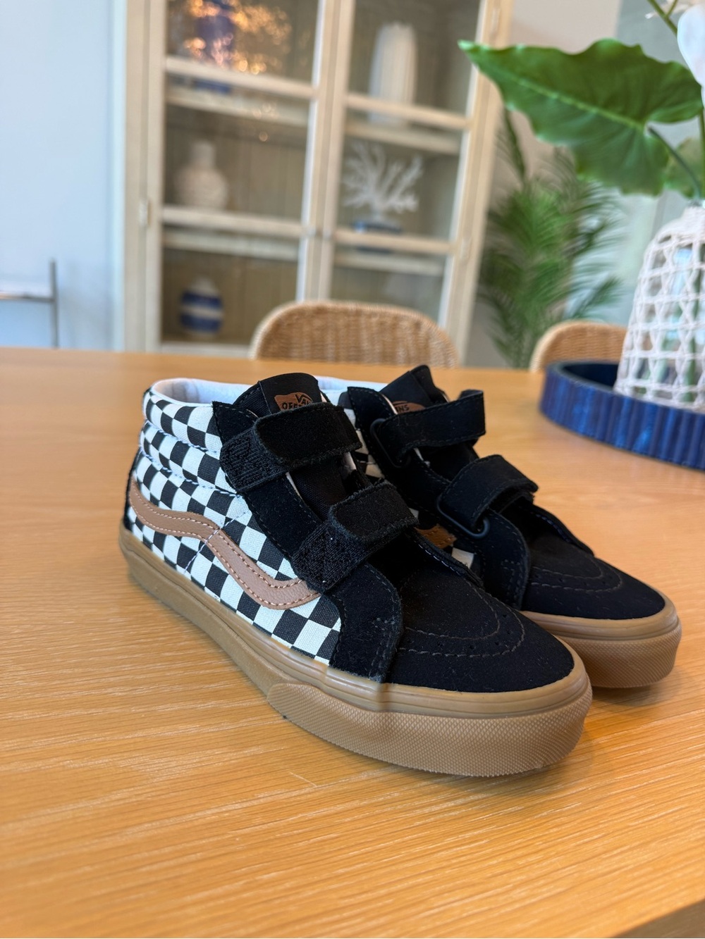Vans Kids High-Top Checkerboard Sneakers in Black & Brown Size 2 NWOT